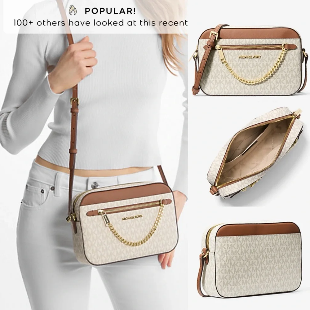 NWT Michael Kors | Jet Set Large Logo Gold Chain Crossbody Bag $398